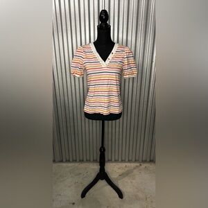 Women’s Draper James Pink Blue Striped Short Sleeve Blouse Designer Small